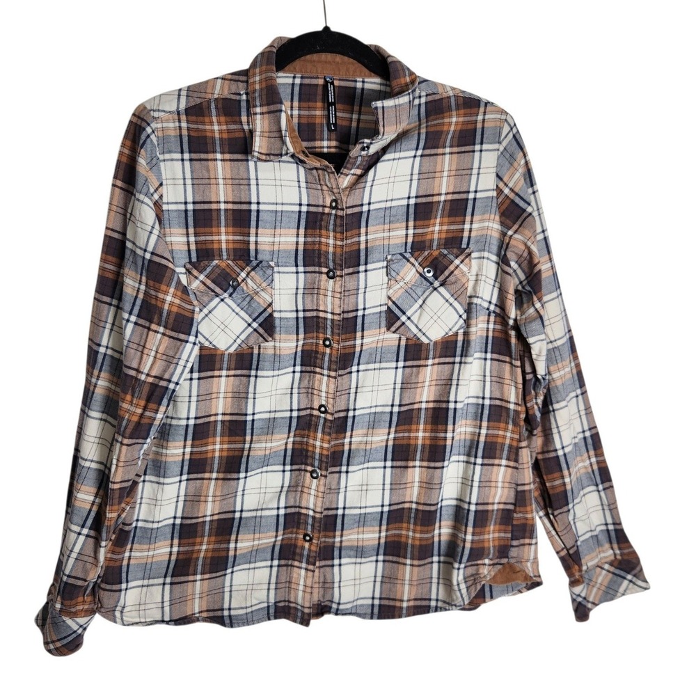 Kuhl Womens Brown Plaid Flannel Button Down Shirt Large Cotton Tencel